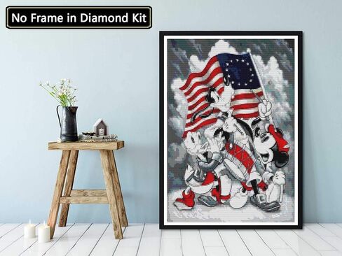 بالوديو مجموعة رسم ماسي 5 دي على شكل بطة فأر وكلب العلم الامريكي، طلاء مع الماس فن رسم كرتوني بالارقام، مثقاب دائري بالكامل بغرزة متقاطعة، حجر الراين الكريستالي، ديكور حائط المنزل، 12 × 16 انش in Kuwait