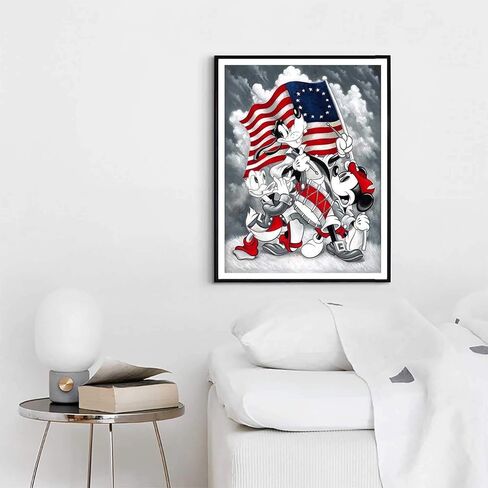 بالوديو مجموعة رسم ماسي 5 دي على شكل بطة فأر وكلب العلم الامريكي، طلاء مع الماس فن رسم كرتوني بالارقام، مثقاب دائري بالكامل بغرزة متقاطعة، حجر الراين الكريستالي، ديكور حائط المنزل، 12 × 16 انش in Kuwait