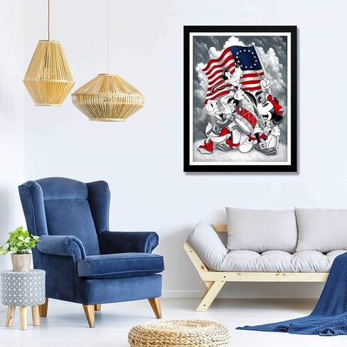 بالوديو مجموعة رسم ماسي 5 دي على شكل بطة فأر وكلب العلم الامريكي، طلاء مع الماس فن رسم كرتوني بالارقام، مثقاب دائري بالكامل بغرزة متقاطعة، حجر الراين الكريستالي، ديكور حائط المنزل، 12 × 16 انش in Kuwait