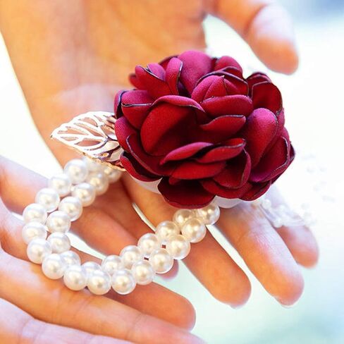 mollensiuer 4 Pieces Elastic Pearl Wrist Bands Wristlets Corsage Accessories Stretch Pearl Wedding Wrist Corsages DIY Decorate Accessories for Wedding Prom Bride Handmade Corsage in Saudi Arabia