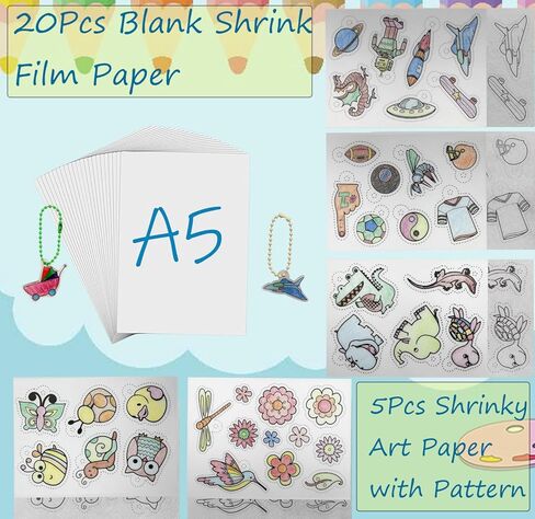 DERERSTE Shrink Plastic Sheet Kit,180 Pcs A5 Heat Shrinky Art Crafts Set, Include 25Pcs Shrink Art Film Paper and 155 Accessories for Creative Art Craft DIY Ornaments Keychains in Kuwait