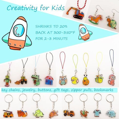 DERERSTE Shrink Plastic Sheet Kit,180 Pcs A5 Heat Shrinky Art Crafts Set, Include 25Pcs Shrink Art Film Paper and 155 Accessories for Creative Art Craft DIY Ornaments Keychains in Kuwait