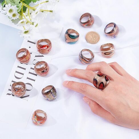 PH PandaHall Mixed Handmade Lampwork Wide Band Rings Random Color Glass Ring 17mm~19mm inner diameter in Kuwait