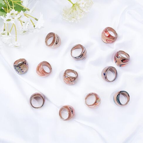 PH PandaHall Mixed Handmade Lampwork Wide Band Rings Random Color Glass Ring 17mm~19mm inner diameter in Kuwait