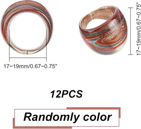 PH PandaHall Mixed Handmade Lampwork Wide Band Rings Random Color Glass Ring 17mm~19mm inner diameter in Kuwait