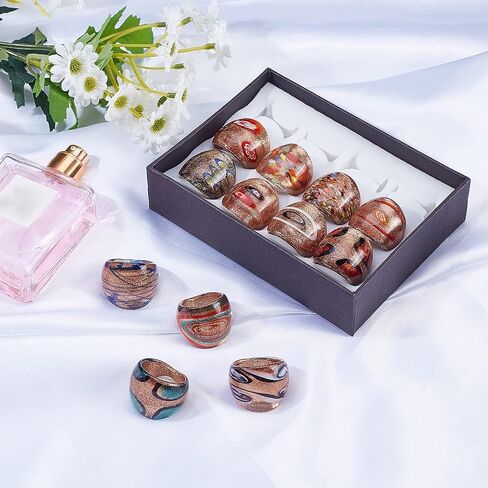 PH PandaHall Mixed Handmade Lampwork Wide Band Rings Random Color Glass Ring 17mm~19mm inner diameter in Kuwait
