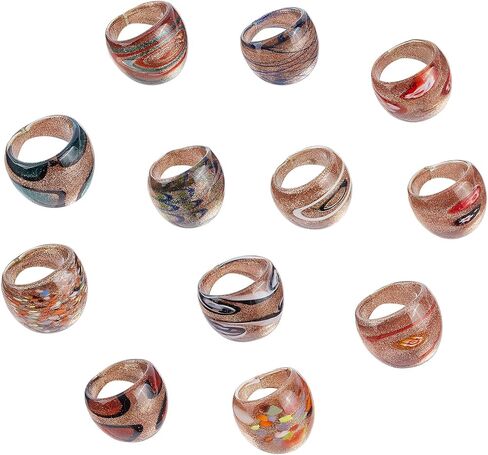 PH PandaHall Mixed Handmade Lampwork Wide Band Rings Random Color Glass Ring 17mm~19mm inner diameter in Kuwait