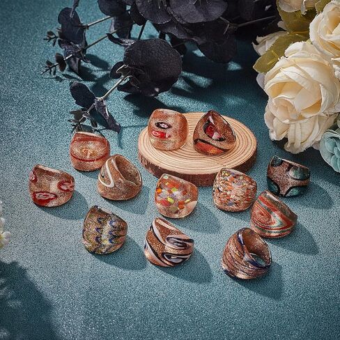 PH PandaHall Mixed Handmade Lampwork Wide Band Rings Random Color Glass Ring 17mm~19mm inner diameter in Kuwait