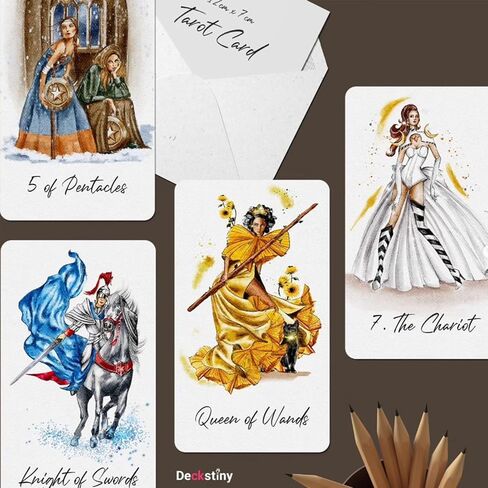 Atesswy Runway Tarot Deck - 78 بطاقة من الحدس العصري والبريق الخالد، إصدار الجيب (4.06 بوصة × 2.36 بوصة) in Kuwait