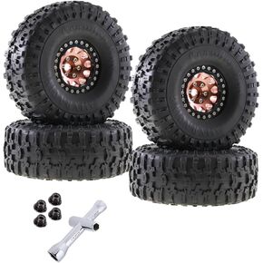 Rc 1.9 Inch Wheel Rims & Tires Wheels for 1/10 SCX10 SCX10 II 90046 SCX10 III AXI03007 TRX4 TRX6 D90 VS4-10 Gen8 MST CFX,RC Crawler Car 4pcs Aluminum RC 1.9 Beadlock Wheel,Gold