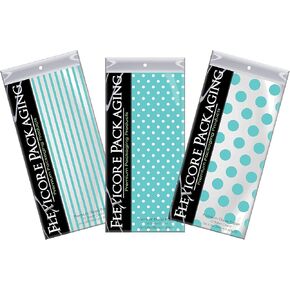 Flexicore Packaging | Pin Stripe & Polka Dot Gift Wrap Tissue Paper | Size: 15 Inch X 20 Inch | Count: 30 Sheets | Color: Aqua | DIY Craft, Art, Wrapping, Decorations
