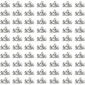 WiYould 100 قطعة عام 2024 سحر 2024 عام سحر سبيكة 2024 حرف سحر لرأس السنة الجديدة هدية صنع المجوهرات شرابة التخرج DIY (فضي 2024) in Kuwait