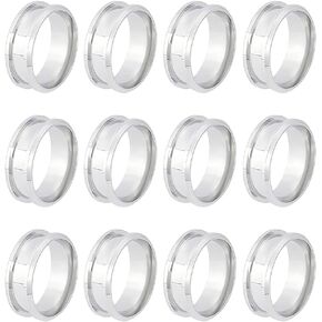 UNICRAFTALE 12Pcs Size 7 Stainless Steel Grooved Finger Ring with Velvet Pouches Blank Core Ring Hypoallergenic Metal Ring for Inlay Ring Jewelry Making