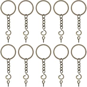 YAKA 300Pcs Keychain Rings 1 Inch/25mm 100Pcs Flat Metal Key Rings with 100Pcs Jump Rings and 100Pcs Screw Eye Pins Bulk for Crafts DIY Making Supplies (Bronze, 1 inch(25mm))