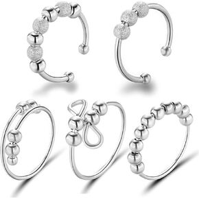 RINHOO FRIENDSHIP 5 قطع من حلقة التململ للقلق للنساء، حلقة مضادة للقلق مع خرز ذهبي/فضي/ذهبي وردي قابل للتعديل لتخفيف التوتر للأولاد والبنات in Kuwait