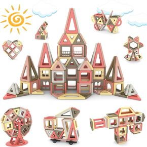 AOMACO 128PCS Magnetic Tiles 3D Castle Magnetic Building Blocks STEM Learning Toys for Kids Magnet Stacking Blocks for Girls & Boys Brain Development Preschool Educational Toys Gift in Saudi Arabia