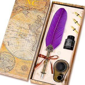 NC Feather Pen Ink Set, Quill Pen Ink Set, Feather Calligraphy Pen Set, Christmas gifts, Valentine’s Day Gift, Birthday Gift, Calligraphy Set Holiday Ideal Gift.(Blue)