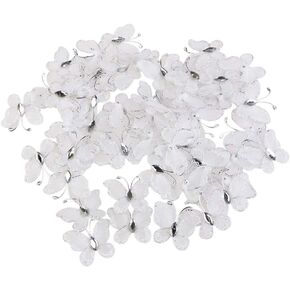 Kisangel 50Pcs Sheer Mesh Wire Glitter Butterfly Gem- Studded Fake Butterfly DIY Butterfly Craft for Wedding Decoration (Pink)