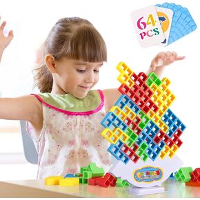 LIMYIOM 64Pcs Tetra Tower Game, Stack Attack Block Puzzle Game, Board Team Tower Game for Kids ＆ Adults, Stacking Blocks Tetra Balance Game, Balance Stacking Toys Perfect for Family Games and Parties in Saudi Arabia