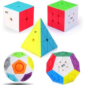 Roxenda Speed Cube Set, Speed Cube Bundle of 2x2 3x3 Megaminx Pyramid Cube and Magic Rainbow Ball Smoothly Magic Cubes Collection for Kids & Adults [5 Pack] (Stickerless) in Kuwait