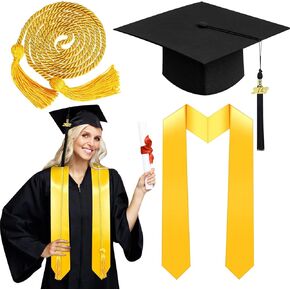 موكوم قبعة تخرج سوداء مع شرابة 2023 مقاس 72 انش، مجموعة حبل الشرف الذهبي للجنسين البالغين في المدرسة الثانوية والجامعة والبكالوريوس in Kuwait