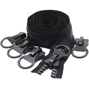 YaHoGa #20 Super Large (Huge) Plastic Zipper Black Heavy Duty Zippers by The Yard Bulk 2 Yards with 5pcs Sliders for DIY Sewing Tailor Crafts Bags Tents Boat Cover Canvas (Black 2 Yards)