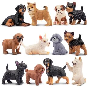 EYSCOTA 12PCS Dog Figurines Playset, Plastic Puppy Figures, Mini Dog Figures Toy Set Cake Toppers for Kids Toddlers