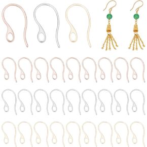 PH PandaHall 45 pcs 3 Colors 304 Stainless Steel Earring Hooks Ear Wire with Loop for DIY Earring Jewelry Craft Making