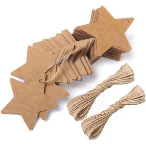 Star Gift Tags,100 Pcs Blank Gift Tag with String Black Kraft Paper Vintage Hang Tags with 66 Feet Jute Twine