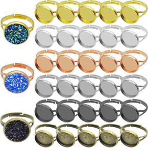 60Pcs Blank Rings with 12mm Adjustable Ring Bases,Metal Round Finger Ring Trays DIY Adjustable Ring Blanks Flat Round Ring Pad for Jewelry Findings(6 Colors) in Kuwait