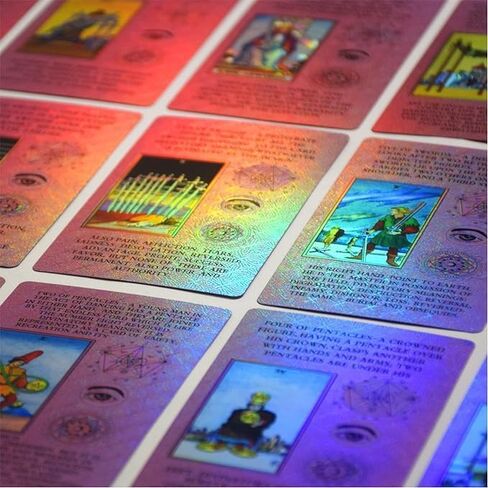 Tarot Cards Deck, Luxury Tarot Card Deck, Splendid Classic Tarot Deck, Durable Waterproof Gold Foil Tarot Decks for Beginners (Holographic Pink with Meanings on Cards) in Saudi Arabia