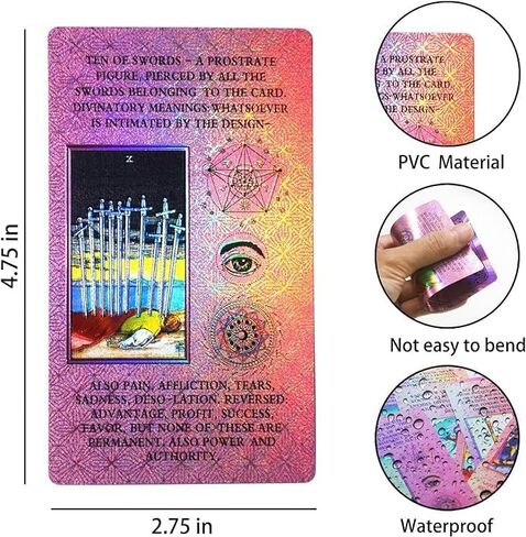 Tarot Cards Deck, Luxury Tarot Card Deck, Splendid Classic Tarot Deck, Durable Waterproof Gold Foil Tarot Decks for Beginners (Holographic Pink with Meanings on Cards) in Saudi Arabia