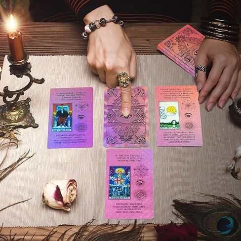 Tarot Cards Deck, Luxury Tarot Card Deck, Splendid Classic Tarot Deck, Durable Waterproof Gold Foil Tarot Decks for Beginners (Holographic Pink with Meanings on Cards) in Saudi Arabia