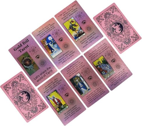 Tarot Cards Deck, Luxury Tarot Card Deck, Splendid Classic Tarot Deck, Durable Waterproof Gold Foil Tarot Decks for Beginners (Holographic Pink with Meanings on Cards) in Saudi Arabia