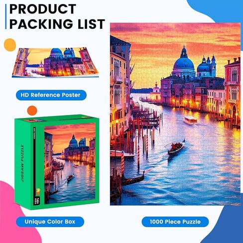 لغز Edsjegn 1000 قطعة للبالغين، ألغاز الصور المقطوعة 1000 قطعة، ألغاز للبالغين 1000 قطعة وما فوق، ألغاز صعبة، ألعاب ألغاز، ألغاز غروب الشمس في البندقية in Kuwait