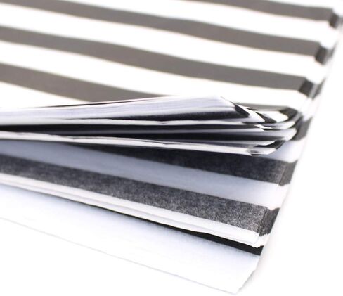 Md trade Stripes Tissue Paper Stripes Wrapping Paper, Black and White, 28 Inch by 20 Inch, 30 Sheets in Kuwait