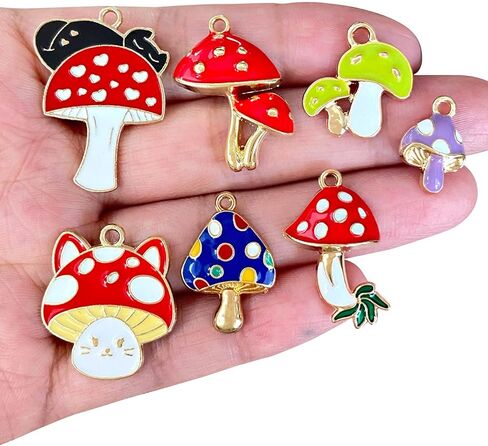 Anjulery 50 قطعة من سحر الفطر المينا للأقراط والقلائد والأساور والإشارات المرجعية والمعلقات وسلاسل المفاتيح وسحر زجاج النبيذ وعلامات الغرز والحرف اليدوية (50 قطعة فطر-D) in Kuwait