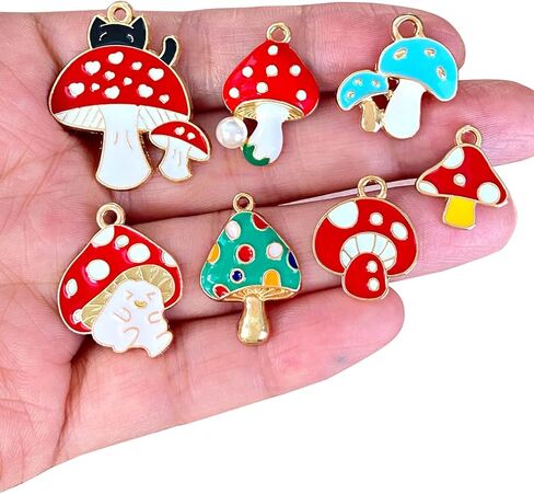 Anjulery 50 قطعة من سحر الفطر المينا للأقراط والقلائد والأساور والإشارات المرجعية والمعلقات وسلاسل المفاتيح وسحر زجاج النبيذ وعلامات الغرز والحرف اليدوية (50 قطعة فطر-D) in Kuwait