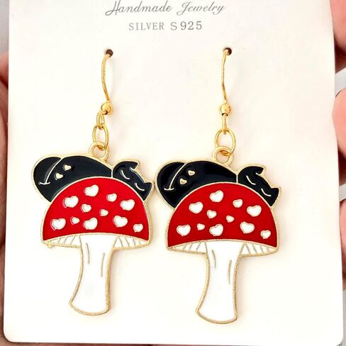 Anjulery 50 قطعة من سحر الفطر المينا للأقراط والقلائد والأساور والإشارات المرجعية والمعلقات وسلاسل المفاتيح وسحر زجاج النبيذ وعلامات الغرز والحرف اليدوية (50 قطعة فطر-D) in Kuwait