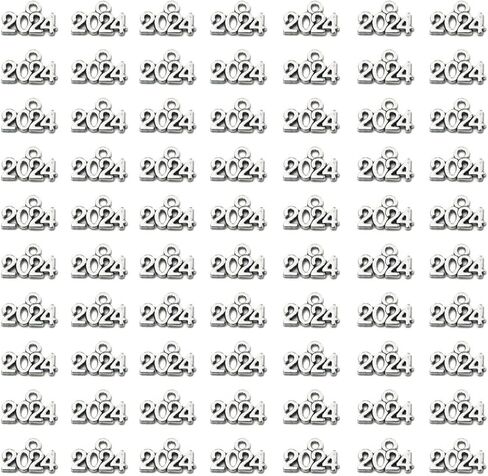 WiYould 100 قطعة عام 2024 سحر 2024 عام سحر سبيكة 2024 حرف سحر لرأس السنة الجديدة هدية صنع المجوهرات شرابة التخرج DIY (فضي 2024) in Kuwait