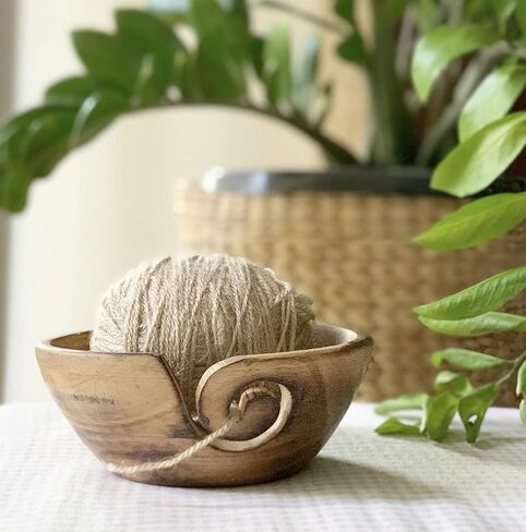 Handcrafted Wooden Yarn Knitting Crochet Bowl Holder for Skien Yarn Balls Decorative Storage Organizer Crocheting Needlework Knitting Accessories Kit Supplies Sturdy Non Slip Gifts for Mother Her in Saudi Arabia