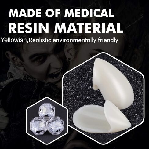 vovea أنياب أسنان مصاصي الدماء - أسنان وهمية للهالوين، أنياب مصاص دماء واقعية، إكسسوارات زي مصاصي الدماء للنساء والرجال في حفلات الهالوين، 3 أزواج 3 أحجام مع مادة لاصقة in Kuwait