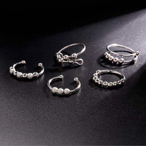 RINHOO FRIENDSHIP 5 قطع من حلقة التململ للقلق للنساء، حلقة مضادة للقلق مع خرز ذهبي/فضي/ذهبي وردي قابل للتعديل لتخفيف التوتر للأولاد والبنات in Kuwait