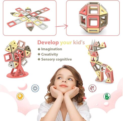 AOMACO 128PCS Magnetic Tiles 3D Castle Magnetic Building Blocks STEM Learning Toys for Kids Magnet Stacking Blocks for Girls & Boys Brain Development Preschool Educational Toys Gift in Saudi Arabia