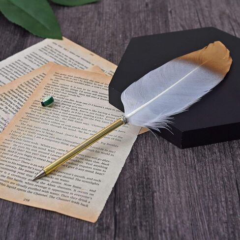 Quill Pen Vintage Feather Calligraphy Pen Refined Quill Ballpoint for Writing Signature or Gift Wedding Bridal (Black) in Kuwait