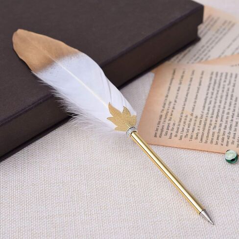 Quill Pen Vintage Feather Calligraphy Pen Refined Quill Ballpoint for Writing Signature or Gift Wedding Bridal (Black) in Kuwait