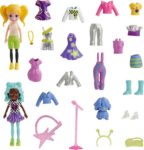 Polly Pocket Travel Toy with Two (3-Inch) Dolls & 25 Accessories, Outer Space Fashion Pack with 2 Glow-In-The-Dark Pieces in Saudi Arabia