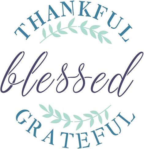 استنسل حروف كبيرة ممتنة ممتنة مباركة للرسم على الخشب والقماش والجدران والأرضيات والأقمشة والأثاث، ولافتات خشبية للطلاء، ديكور منزلي DIY، استنسل بلاستيكي قابل لإعادة الاستخدام (12 بوصة × 12 بوصة) in Kuwait
