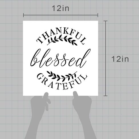 استنسل حروف كبيرة ممتنة ممتنة مباركة للرسم على الخشب والقماش والجدران والأرضيات والأقمشة والأثاث، ولافتات خشبية للطلاء، ديكور منزلي DIY، استنسل بلاستيكي قابل لإعادة الاستخدام (12 بوصة × 12 بوصة) in Kuwait