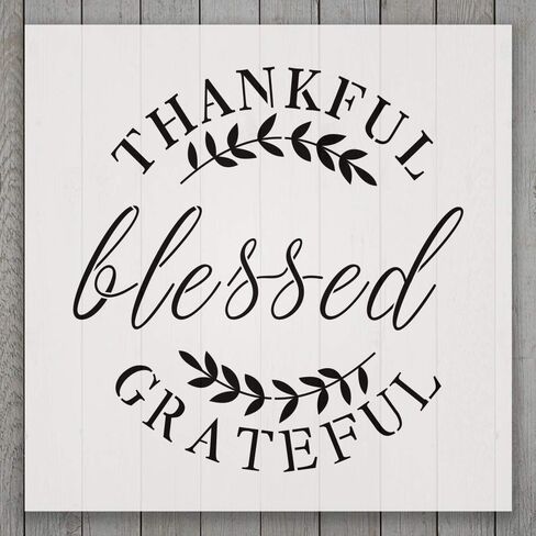 استنسل حروف كبيرة ممتنة ممتنة مباركة للرسم على الخشب والقماش والجدران والأرضيات والأقمشة والأثاث، ولافتات خشبية للطلاء، ديكور منزلي DIY، استنسل بلاستيكي قابل لإعادة الاستخدام (12 بوصة × 12 بوصة) in Kuwait